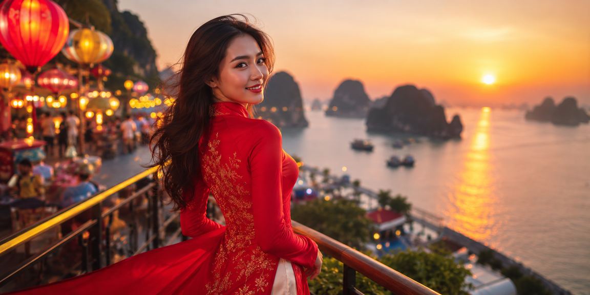 Ứng dụng casino dagatructiep1 tại Vịnh Hạ Long với trang phục áo dài truyền thống
